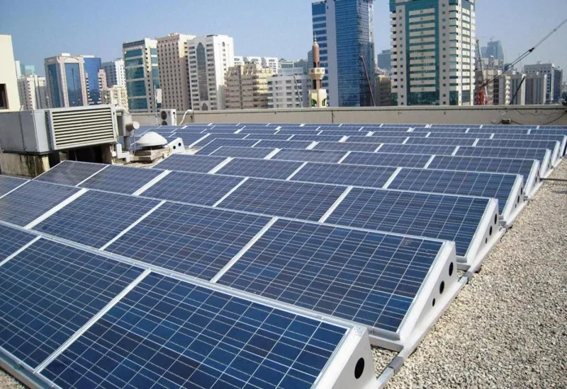 Commercial solar array on a business building