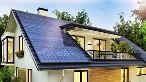 Residential solar panels on a family home